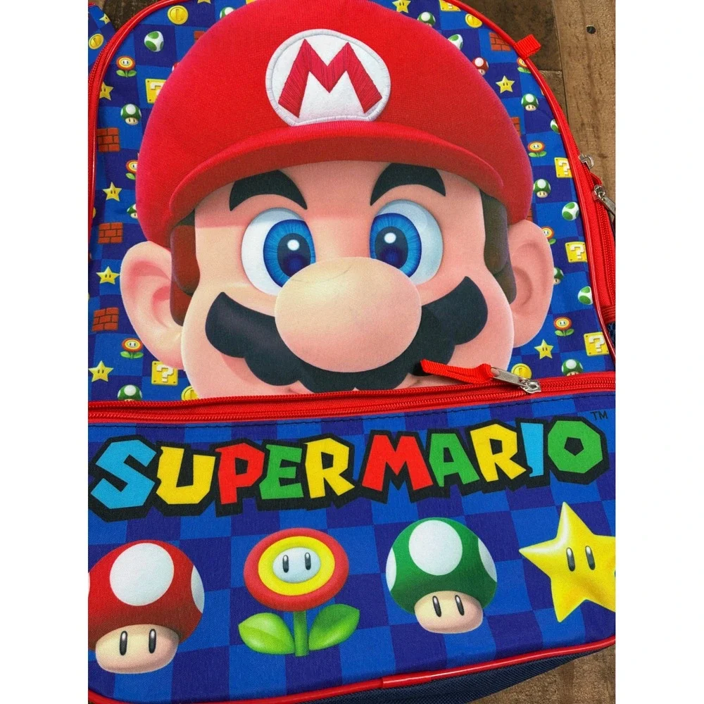 Nintendo Super Mario Bros 3 Piece Backpack Set Lunch Bag Pencil Case Blue Red
